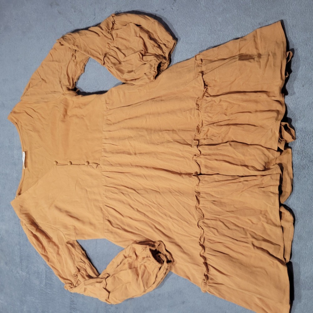 New In Dress Womens Medium Mustard Yellow Babydoll Tiered Boho ND300 Balloon Slv